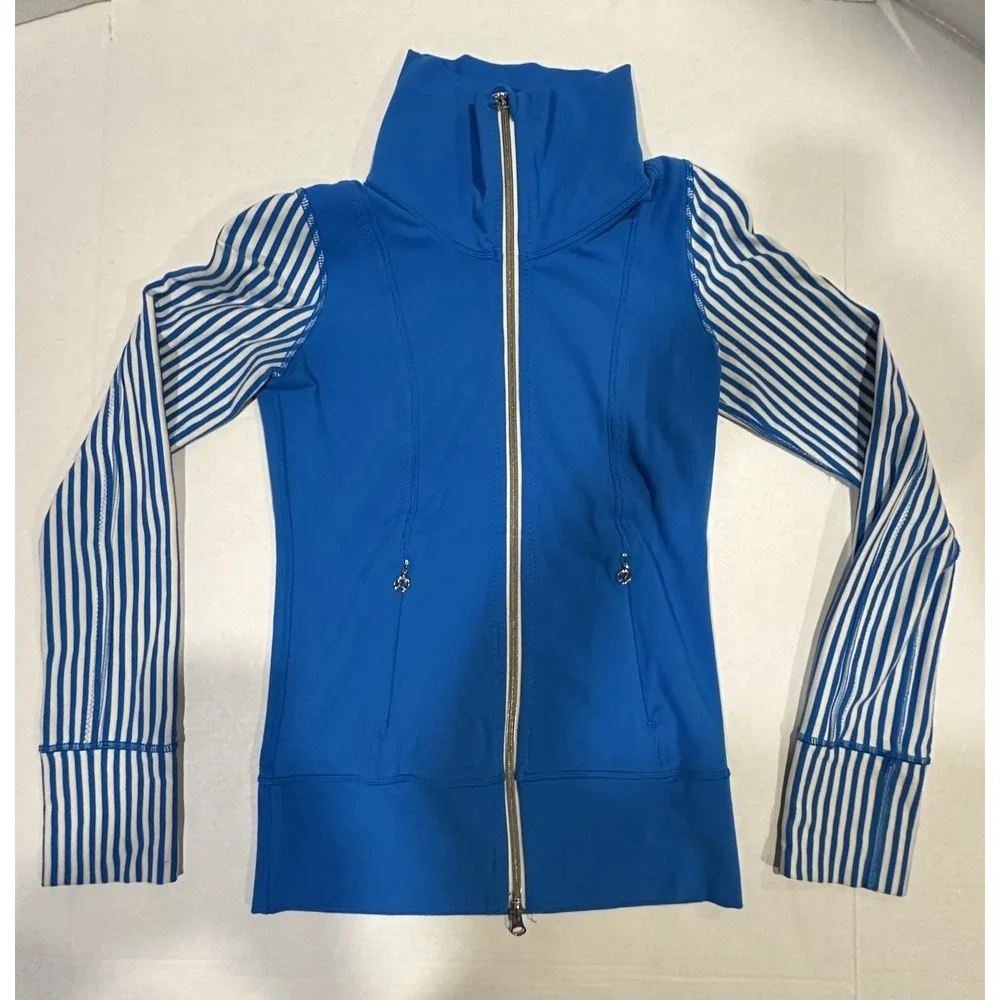 Lululemon Yoga Jacket  Full Zip Jacket Blue White Solid/stripe Size 2